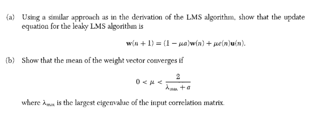 Leaky Lms Algorithm The Cost Function For This