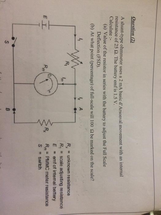 Solved A shunttype ohmmeter uses a 2 mA basic d' Arsonval
