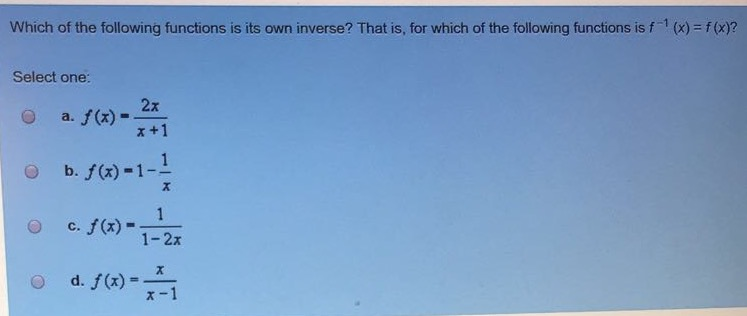 Solved Which of the following functions is its own inverse? | Chegg.com