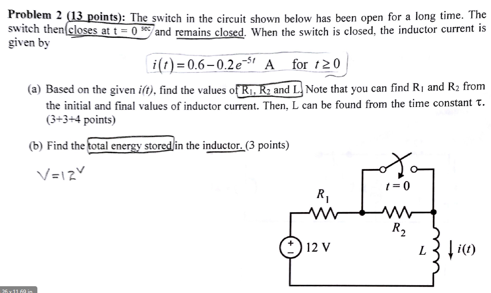 Solved Problem 2 : The switch in the circuit shown below has | Chegg.com