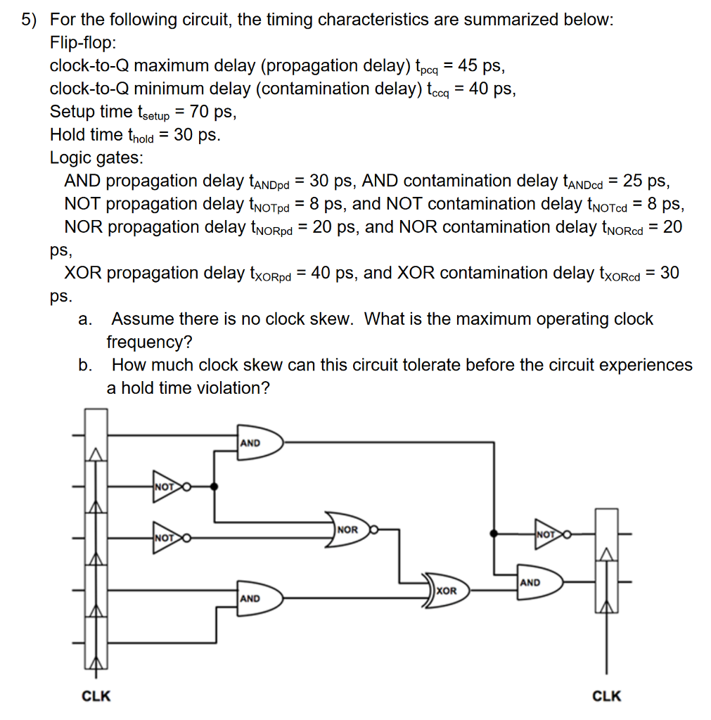 Solved For the following circuit, the timing characteristics
