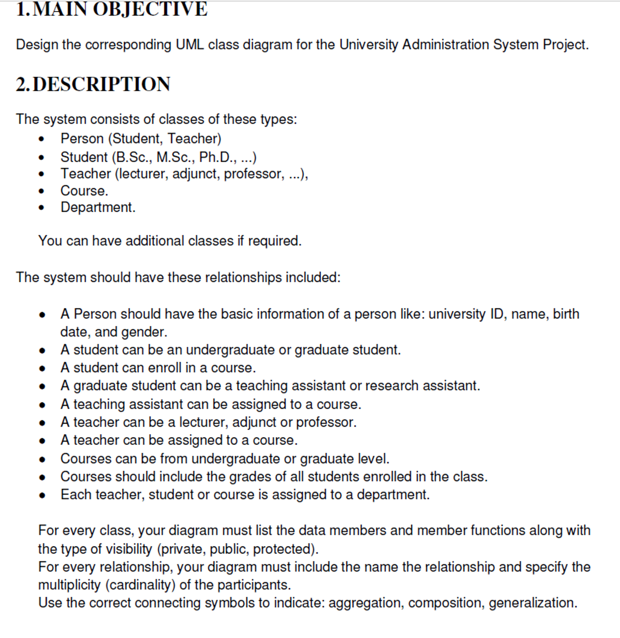 Solved MAIN OBJECTIVE Design the corresponding UML class