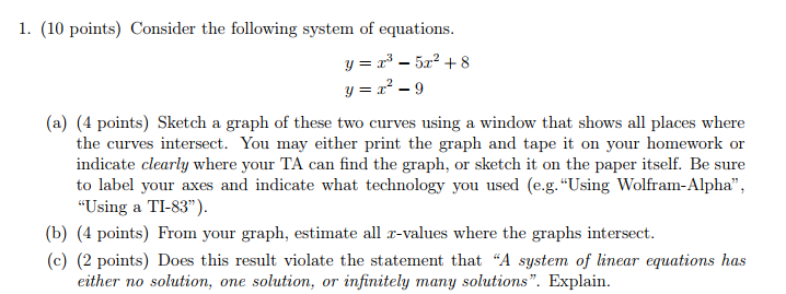 Solved 1. (10 points) Consider the following system of | Chegg.com
