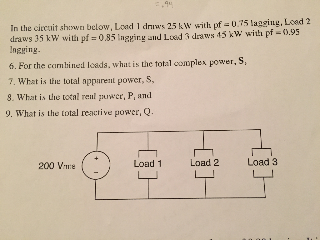 Solved In the circuit shown below, Load 1 draws 25 kw with | Chegg.com