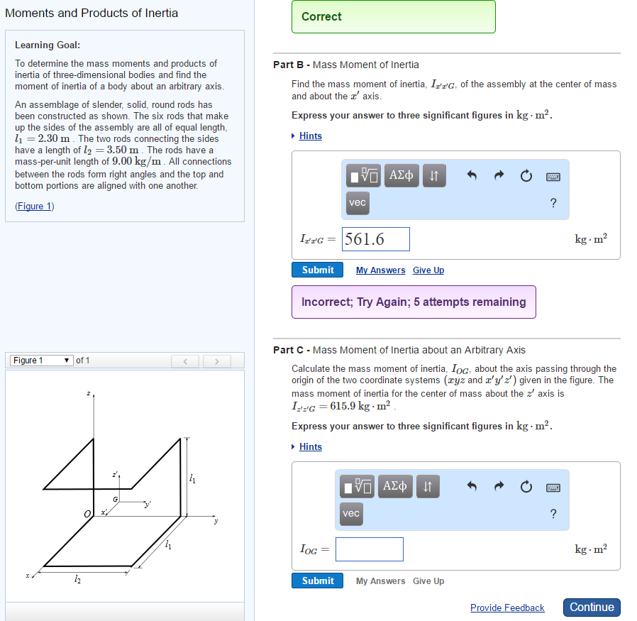 Solved Moments And Products Of Inertia Correct Learning Goal | Chegg.com