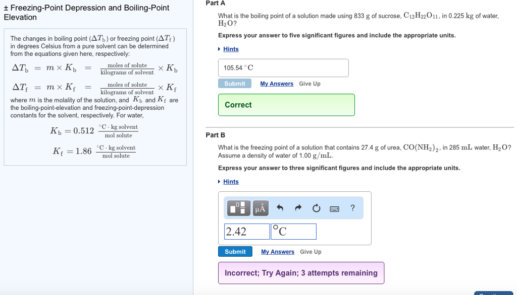 Solved Part A ± Freezing-Point Depression and Boiling-Point | Chegg.com