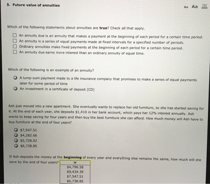 Solved which of the following statements about annuities are chegg