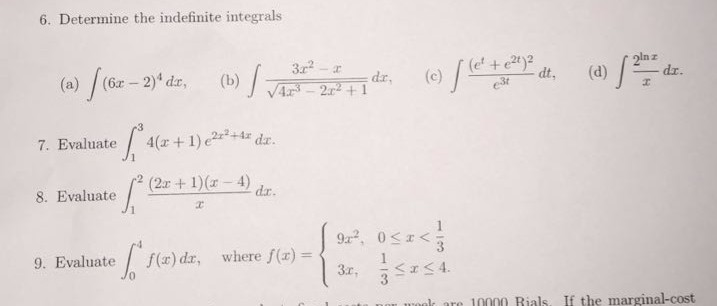 solved-determine-the-indefinite-integrals-a-integral-6x-chegg