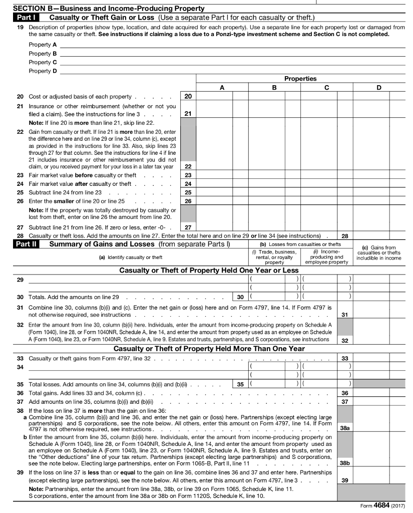 Please fill out an 2017 IRS Tax FORM 4684 Casualty | Chegg.com