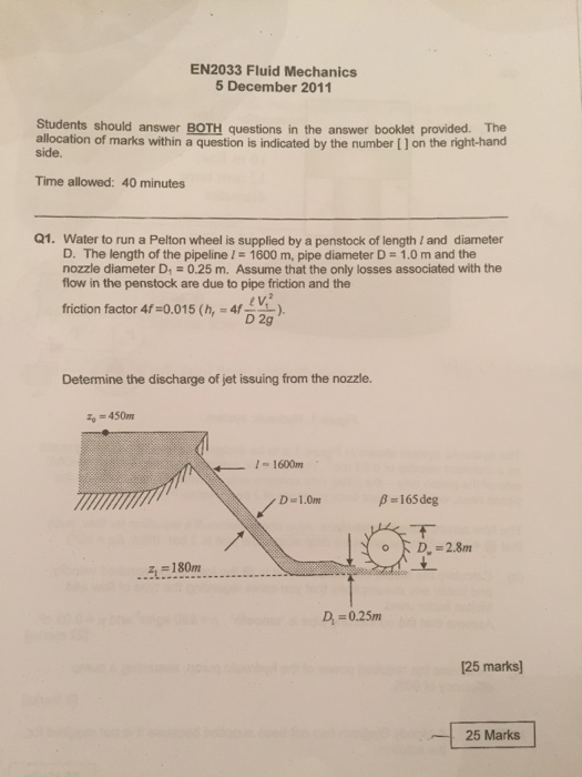 Solved Water to run a Pelton wheel is supplied by a penstock