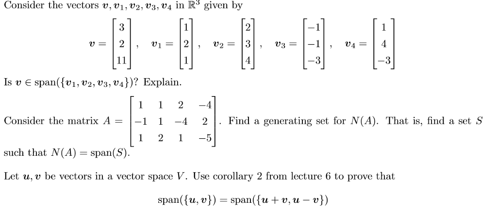 Solved Consider the vectors v, vi, v2, v3, 04 in R3 given by | Chegg.com