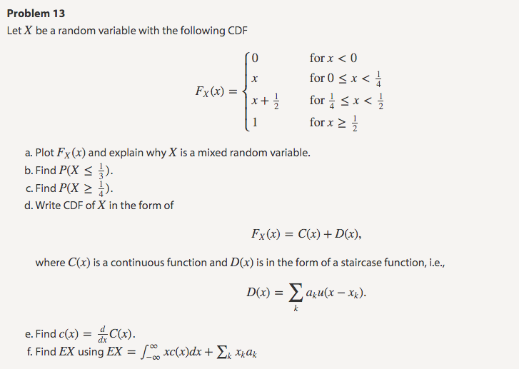 Solved Let X Be A Random Variable With The Following Cdf 1130