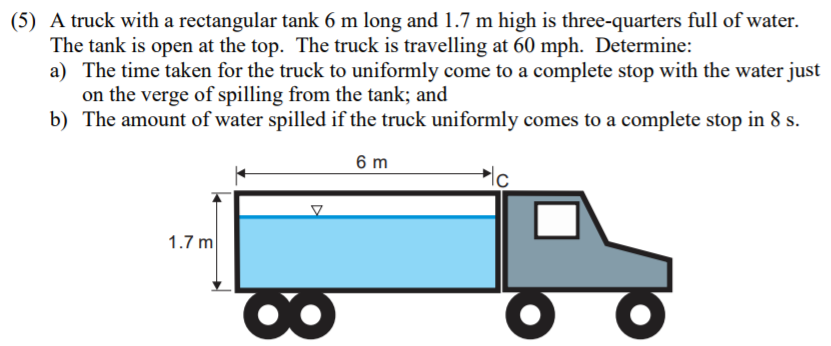 Solved (5) A truck with a rectangular tank 6 m long and 1.7 | Chegg.com