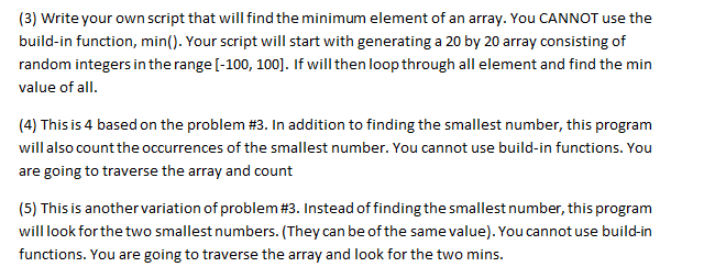 Solved Write your own script that will find the minimum | Chegg.com