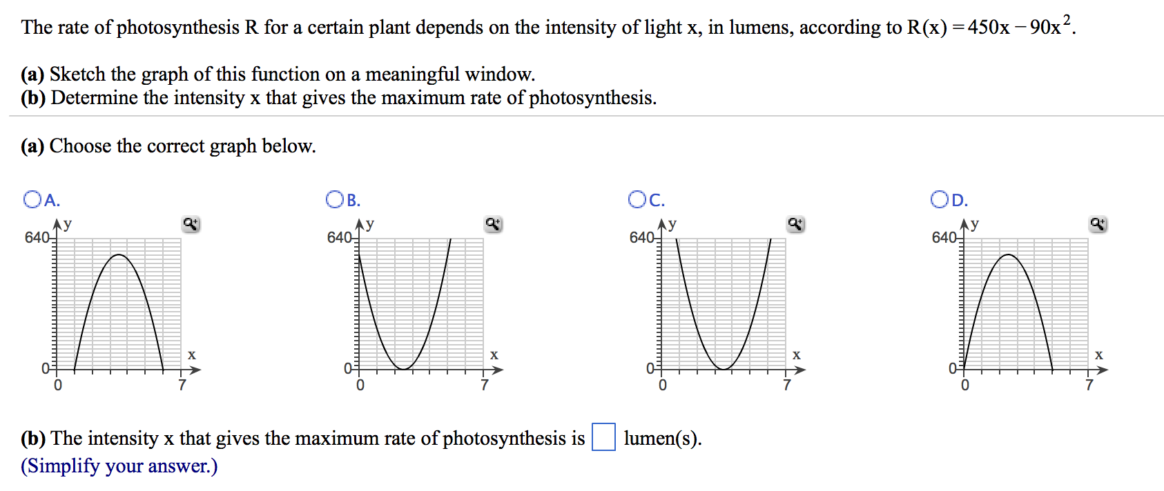Solved The rate of photosynthesis R for a certain plant | Chegg.com