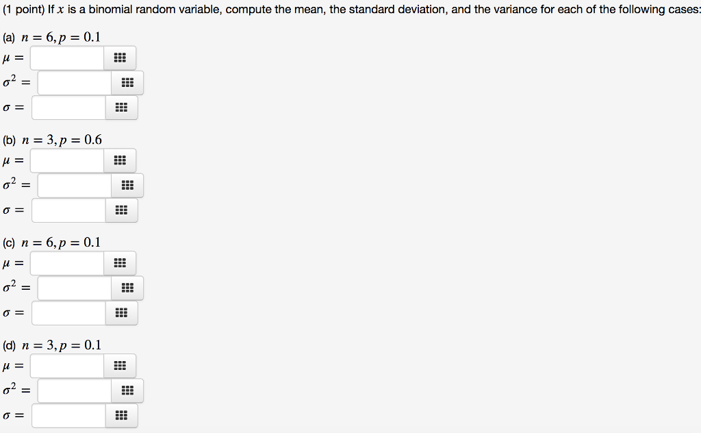 compute the mean and standard deviation of a binomial random variable