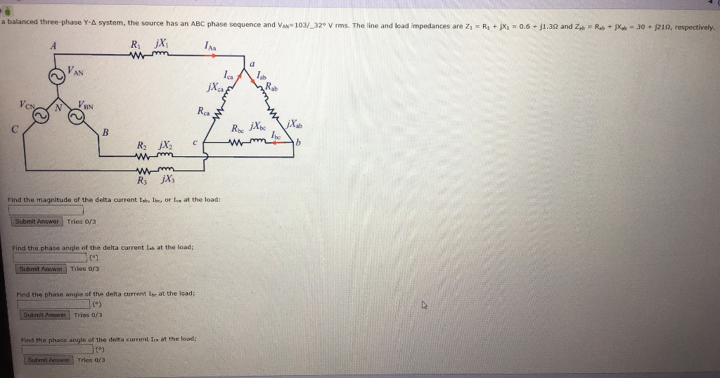 Solved A Balanced Three-phase Y-A System, The Source Has An | Chegg.com