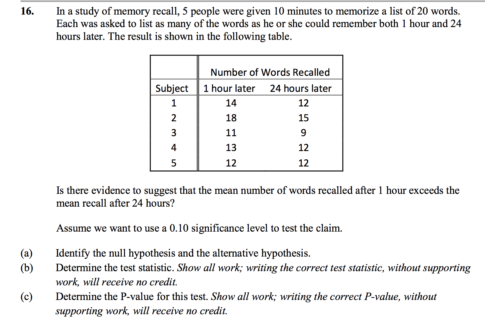 Memory Recall Test