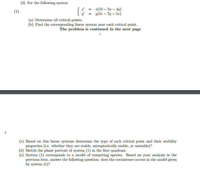 Solved (3) For the following system (a) Determine all | Chegg.com