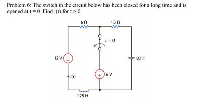 Solved Problem 6: The switch in the circuit below has been | Chegg.com