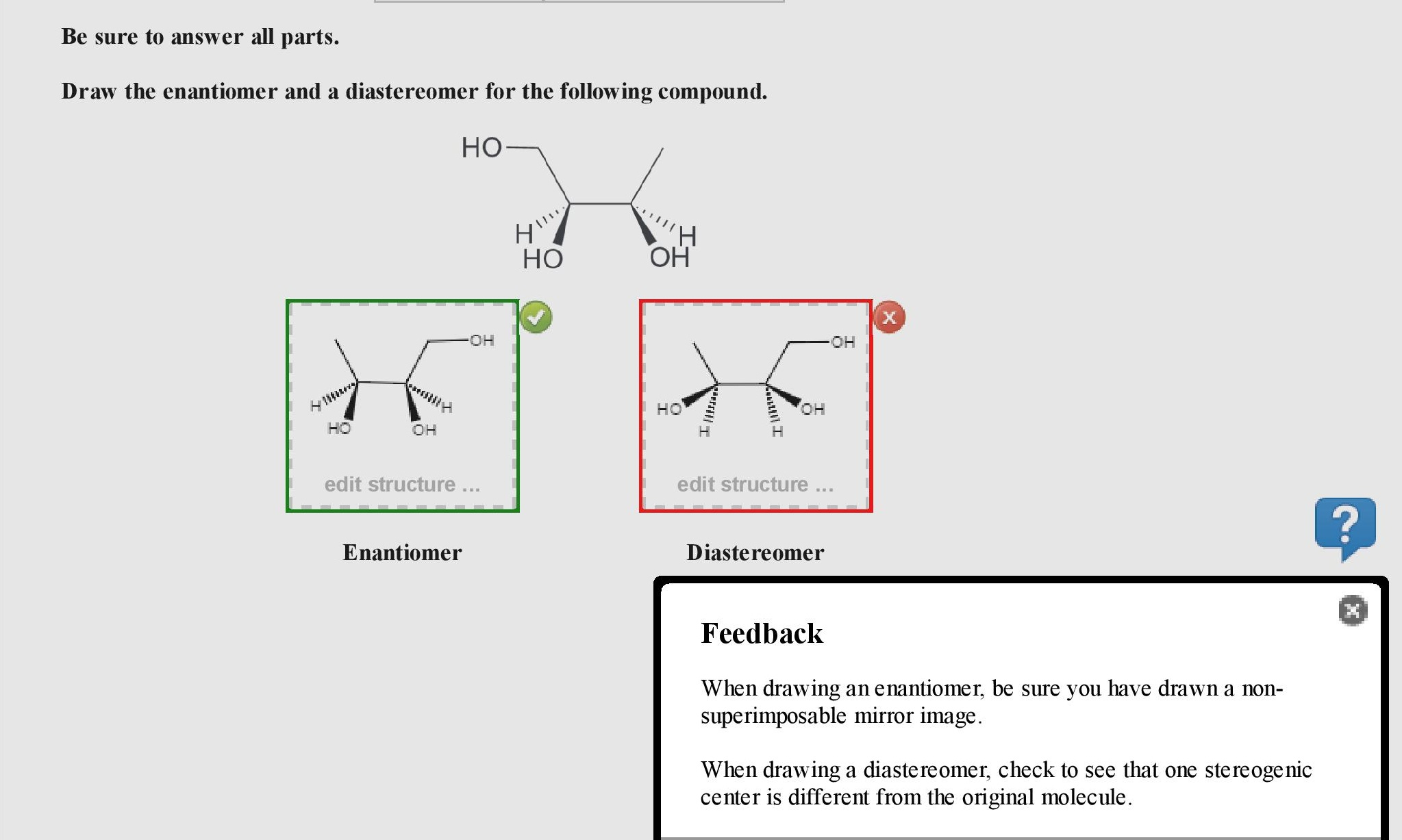 draw a diastereomer for each of the following compounds