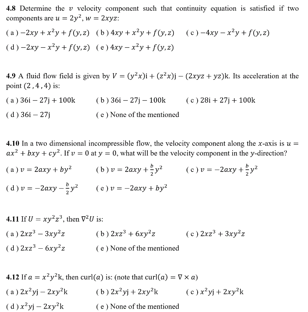 Solved 4.8 Determine the v velocity component such that | Chegg.com