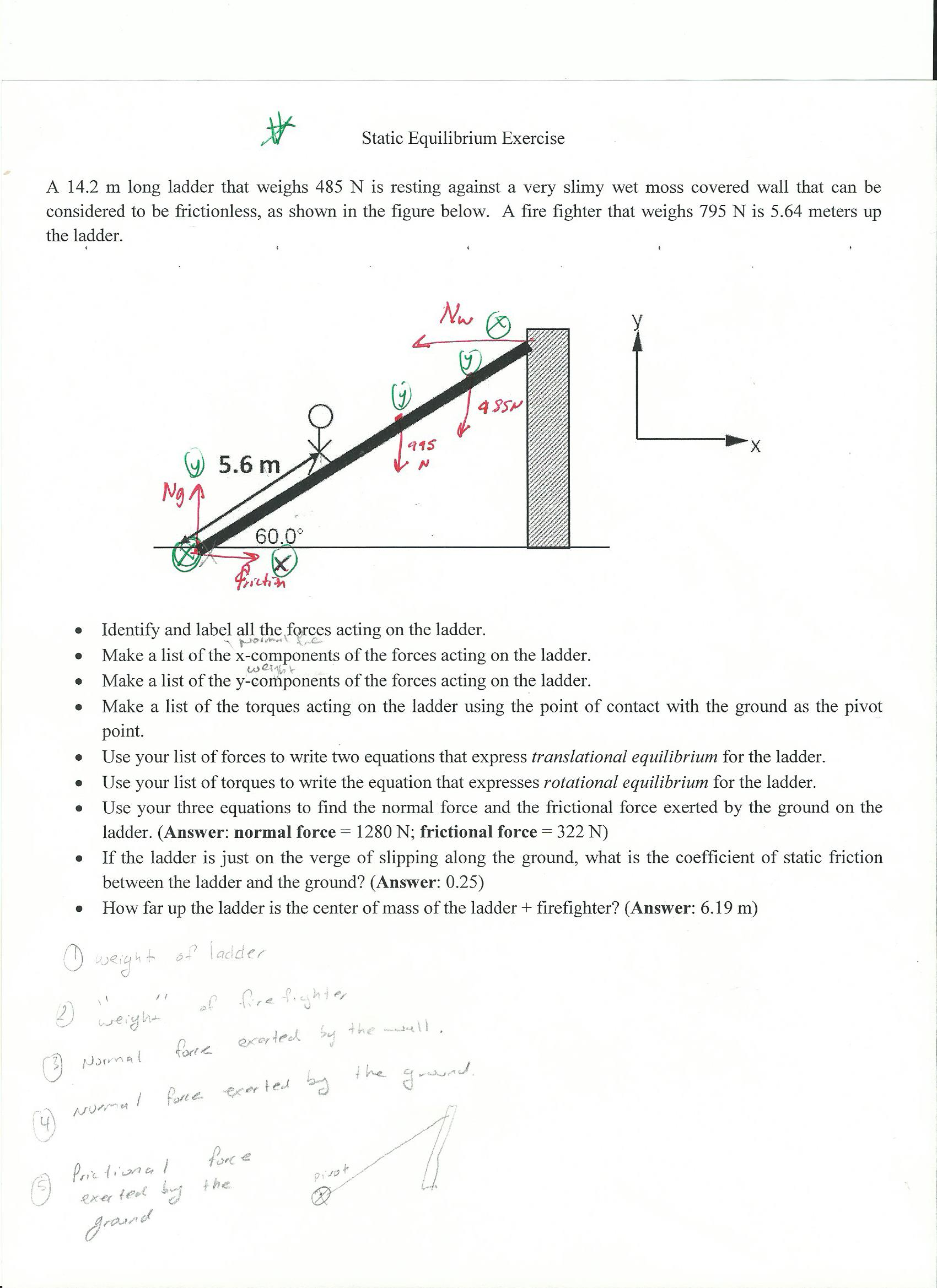 Solved Static Equilibrium Exercise A 14.2 M Long Ladder That | Chegg.com