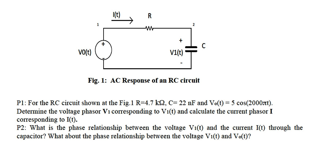 Solved I(t) Vo(t) V1(t) Fig. 1: AC Response of an RC circuit | Chegg.com