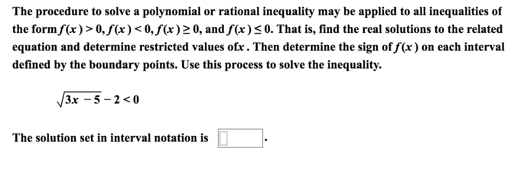 Solved The procedure to solve a polynomial or rational | Chegg.com