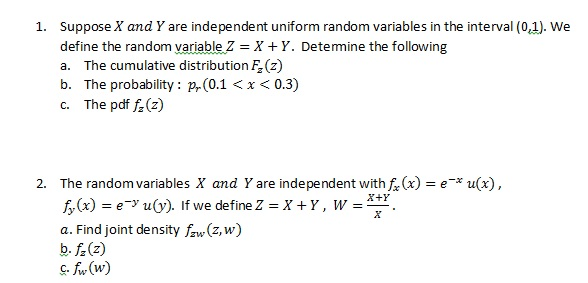 1. Suppose X And Y Are Independent Uniform Random | Chegg.com