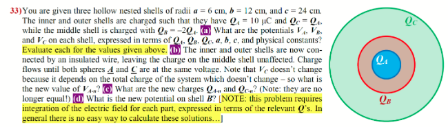 Solved 33)You are given three hollow nested shells of radii | Chegg.com