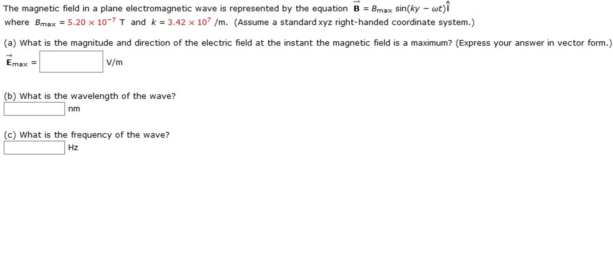 Solved The magnetic field in a plane electromagnetic wave is | Chegg.com