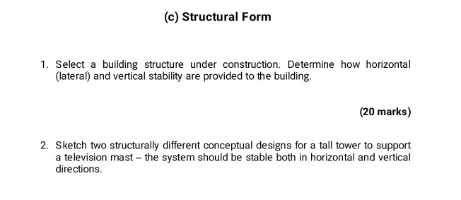 Solved (c) Structural Fornm 1. Select a building structure | Chegg.com