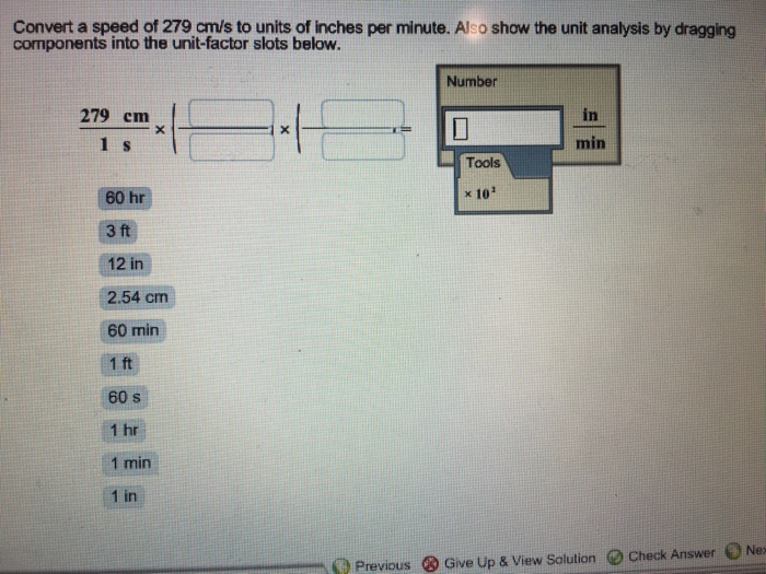 Solved Convert a speed of 279 cm/s to units of inches per | Chegg.com