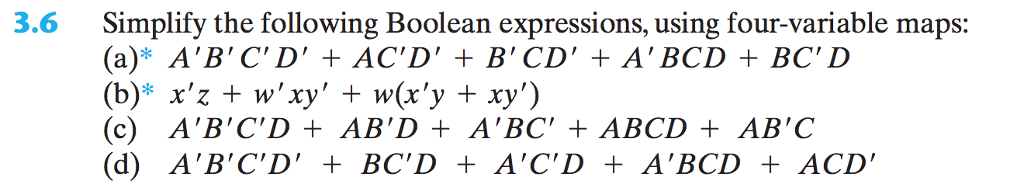 Solved 3.6 Simplify The Following Boolean Expressions, Using | Chegg.com