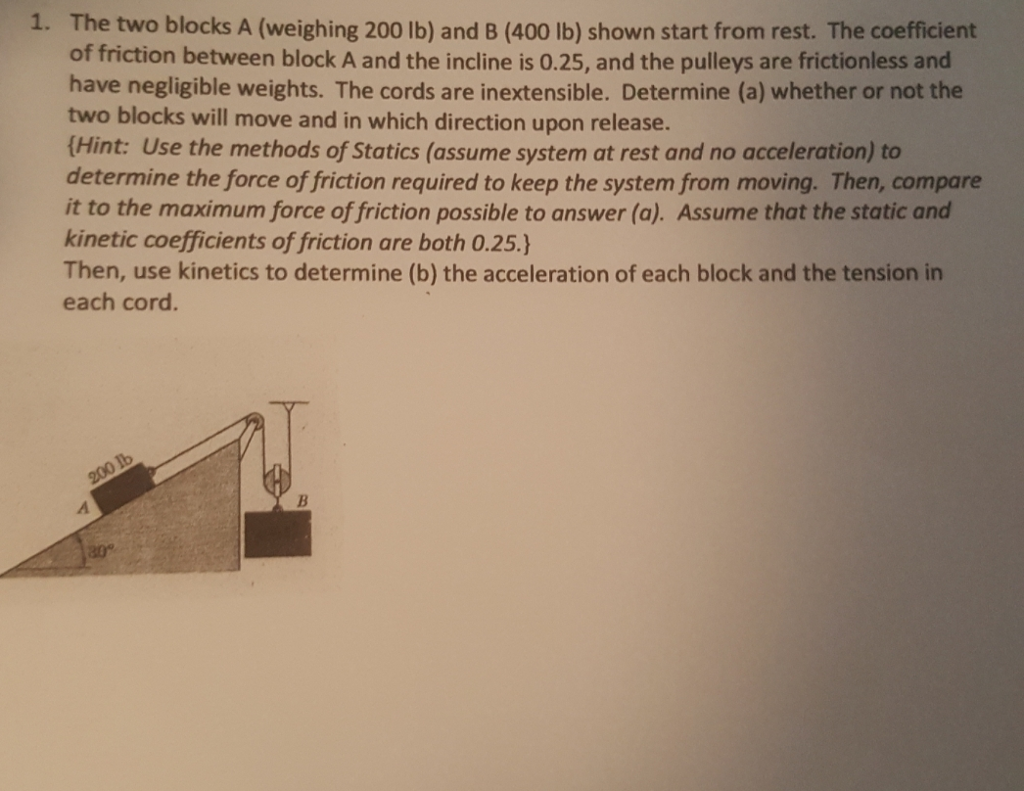 solved-the-two-blocks-a-weighing-200-lb-and-b-400-lb-chegg