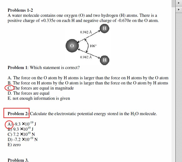 Solved Problems 1-2 A water molecule contains one oxygen (0) | Chegg.com