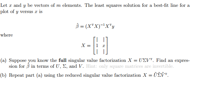 Solved Let x and y be vectors of m elements. The least | Chegg.com