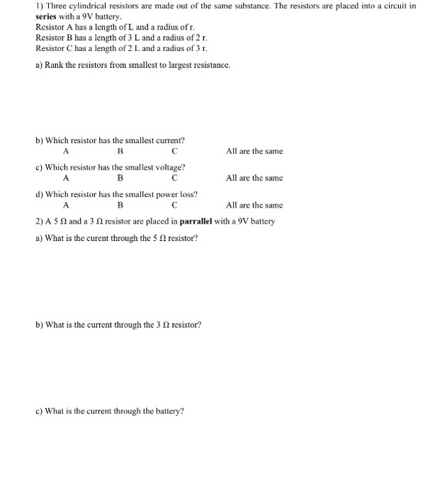 Solved Three cylindrical resistors are made out of the same | Chegg.com