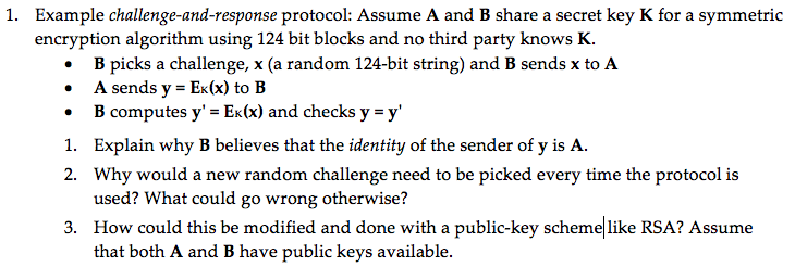 Solved Example challenge-and-response protocol: Assume A and | Chegg.com