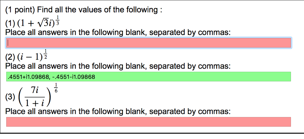 Solved 1 point) Find all the values of the following Place | Chegg.com