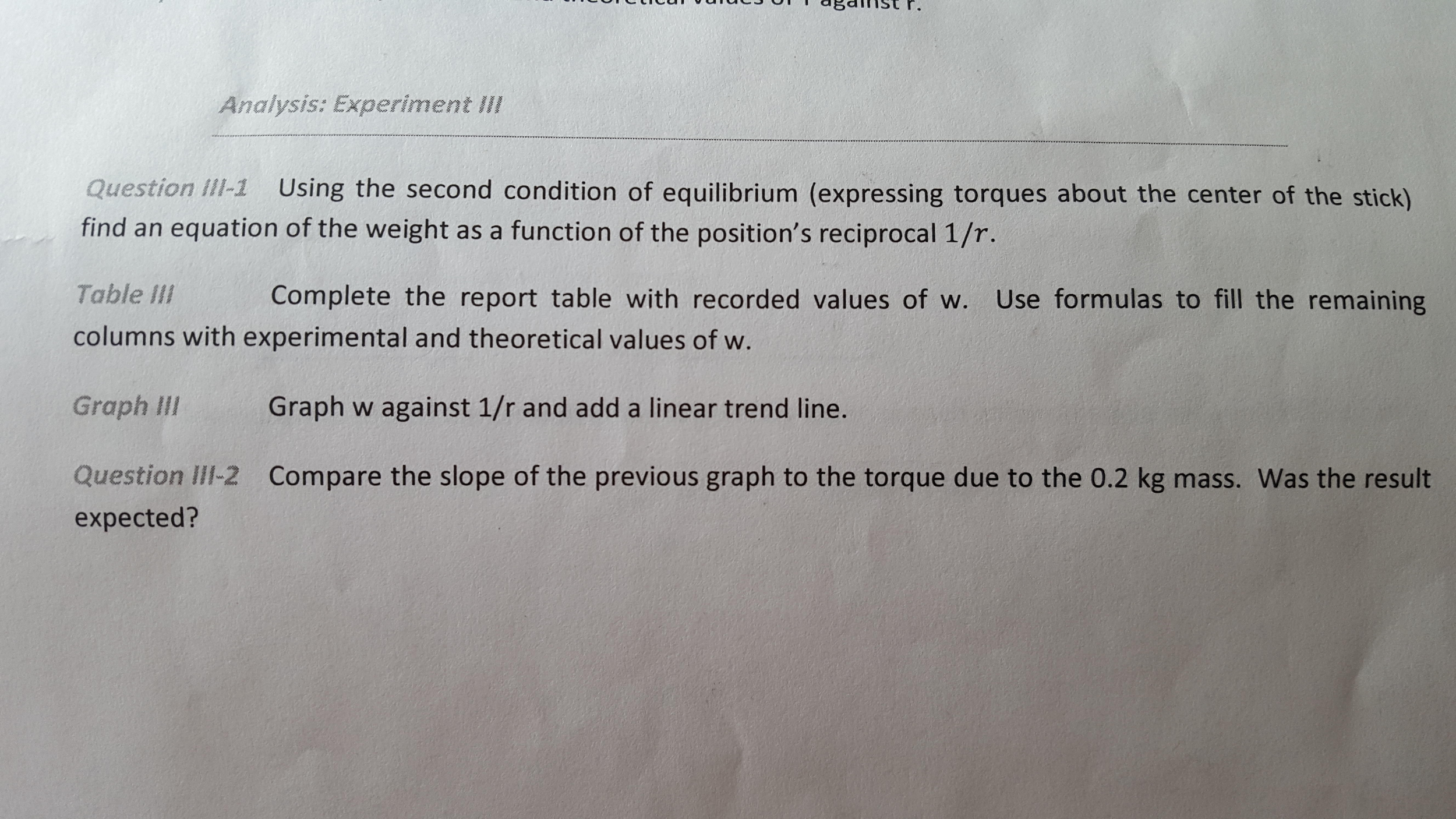 Solved Static Equilibrium Lab Part A) Data Collected: 1) I | Chegg.com
