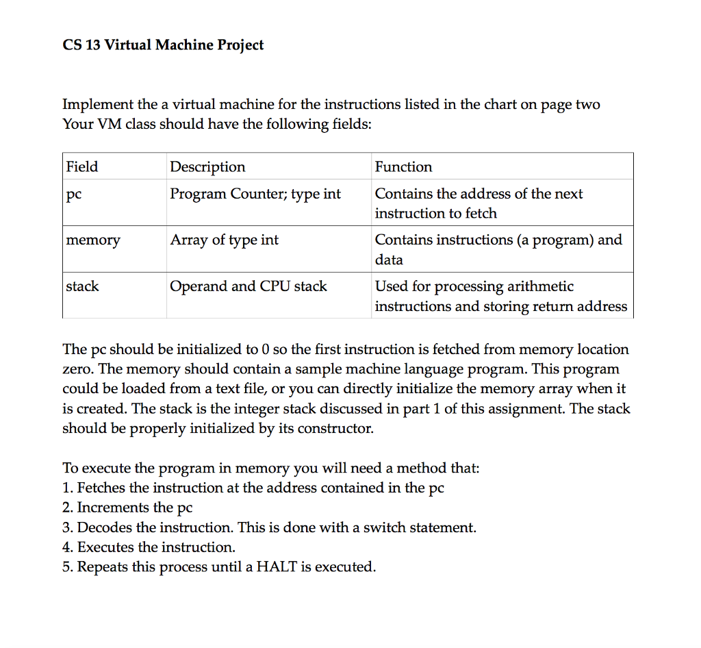 Virtual Machine Instructions Syntax Solved CS 13 Virtual Machine Proiect Implement the a virtual | Chegg.com