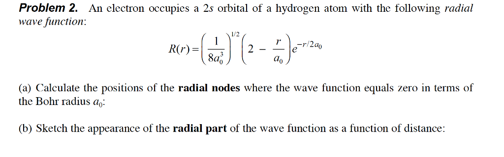 Solved Proo us 2s orbita f a hydrogen aton wave function: | Chegg.com