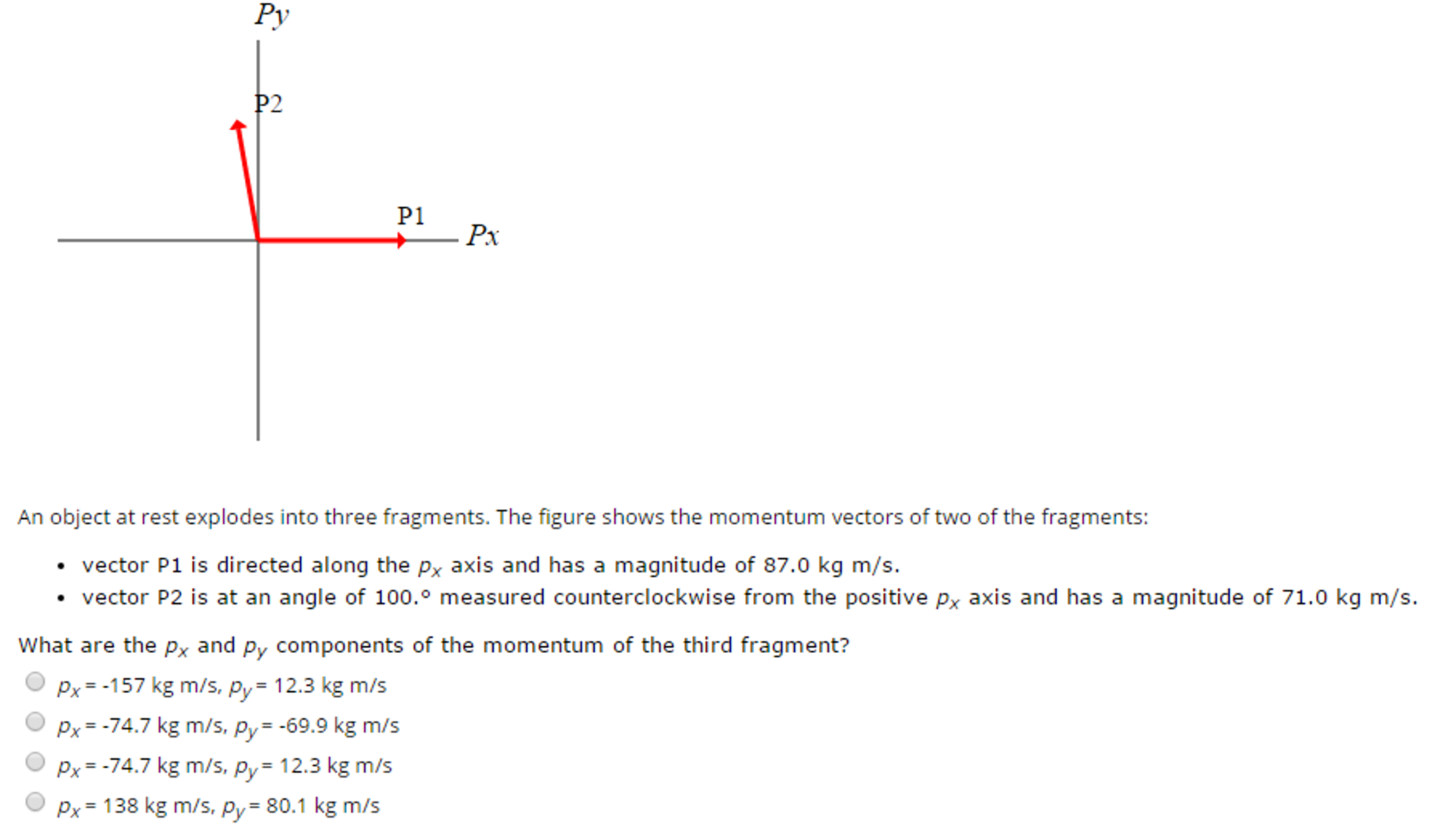 Solved An object at rest explodes into three fragments. The | Chegg.com