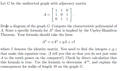 Solved Let G be the undirected graph with adjacency matrix | Chegg.com