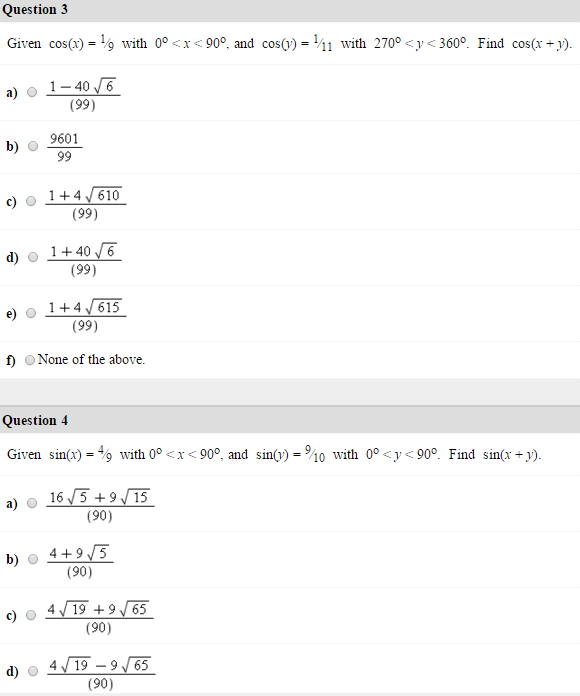 what is the value of cos 90 degree minus x