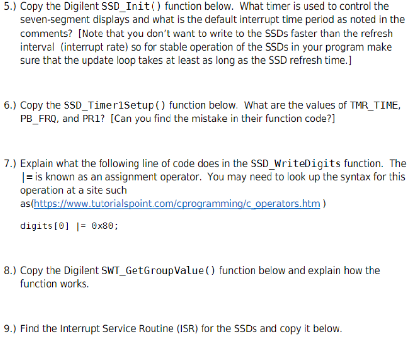 5 copy the digilent ssd init function below what chegg