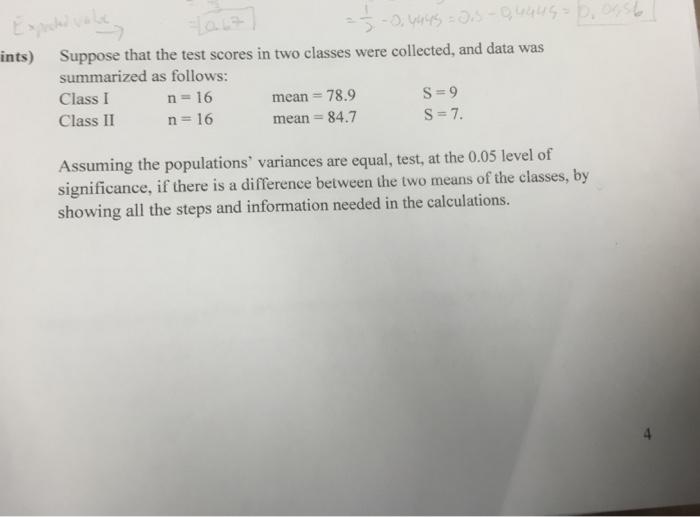 Solved Suppose that the test scores in two classes were | Chegg.com