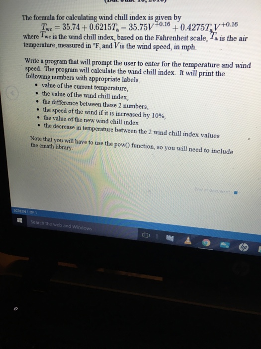 Solved The formula for calculators wind chill index is given